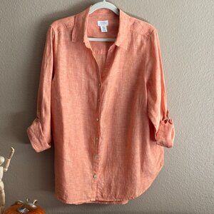 Sigrid Olsen Burnt Orange Linen Shirt – Plus Size 1X – Roll-Tab Sleeves